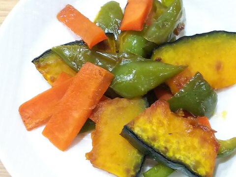 かぼちゃとピーマンと人参の甘酢炒め